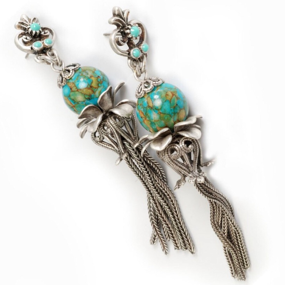 Semi-Precious Polished Stone &Chain Tassel Earring